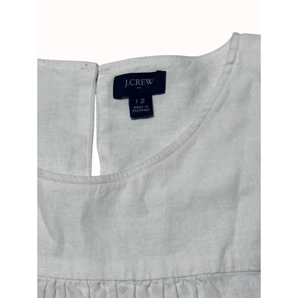 J.Crew Mini Dress Womens 12 White Linen Blend Tiered Ruffle Sleeveless Classic